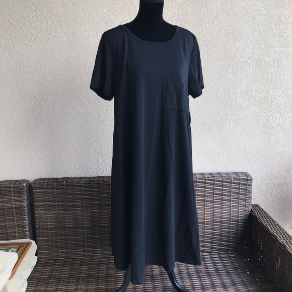 LuLaRoe Solid Black Carly Dress Hi Low Textured 2X - Picture 2 of 7